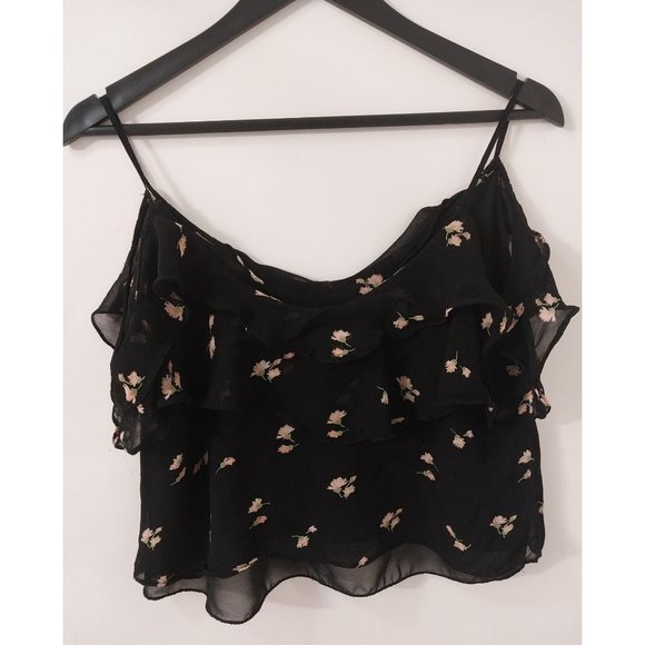ZARA Trafaluc Collection Floral Chiffon Crop Tank Top Cold Shoulder Sz M - Picture 2 of 9